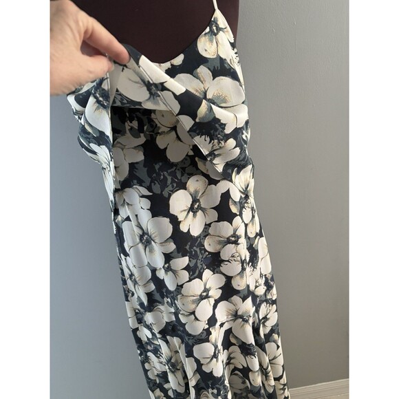 INTERMIX Silk Maxi Dress Size S Green Floral Hi-Low Spaghetti Strap Lightweight - Picture 6 of 16